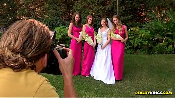 Bride triple teamed by her hot lesbian bridesmaids on her wedding day