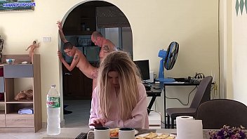 Amateur Naughty stepdaughter hid in the fridge and got ass fuck from daddy while mom watch TV