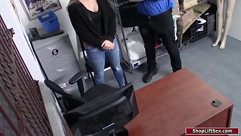 Brunette cashier fucked by store officer