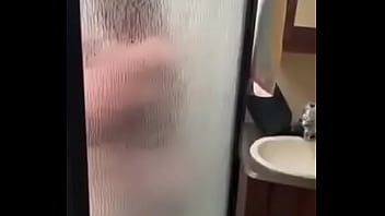 BBW slut fatty catches husband spying on her in the camper shower