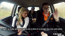 Squirting UK babe rides in both ways during car duo