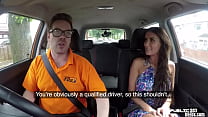 Busty brit publicly rides her driving instructor